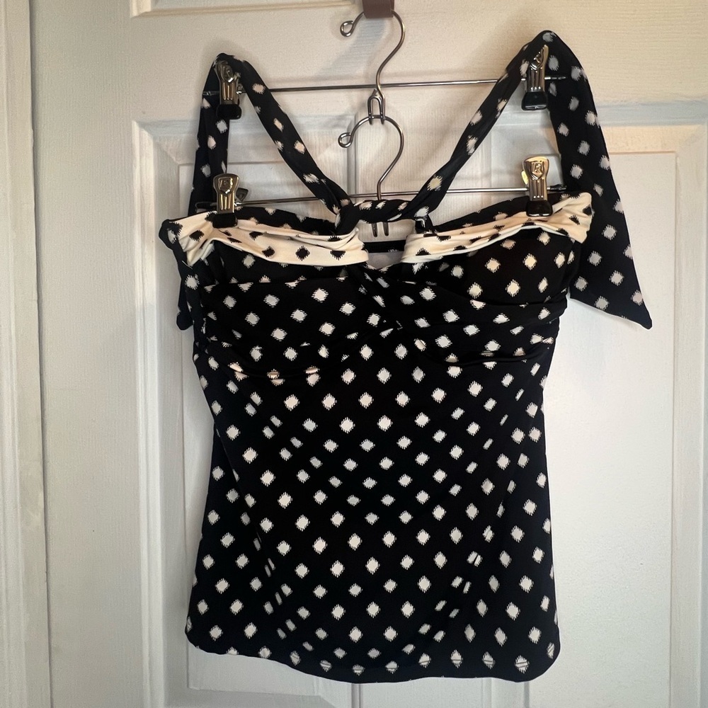 Black and White Polka Dot Women's Swim Top - Picture 1 of 5